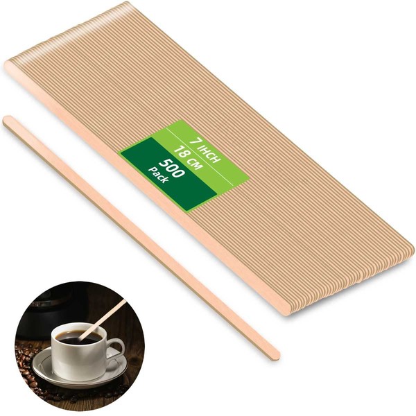 HOMURG Wooden Sticks, Round End, Pack of 500 Stirrers for Coffee, Coffee Stirrers, Disposable Wooden Long 18 cm for Espresso, Cocktail Stirrers, Coffee Sticks, Alternatives without Plastic for Party