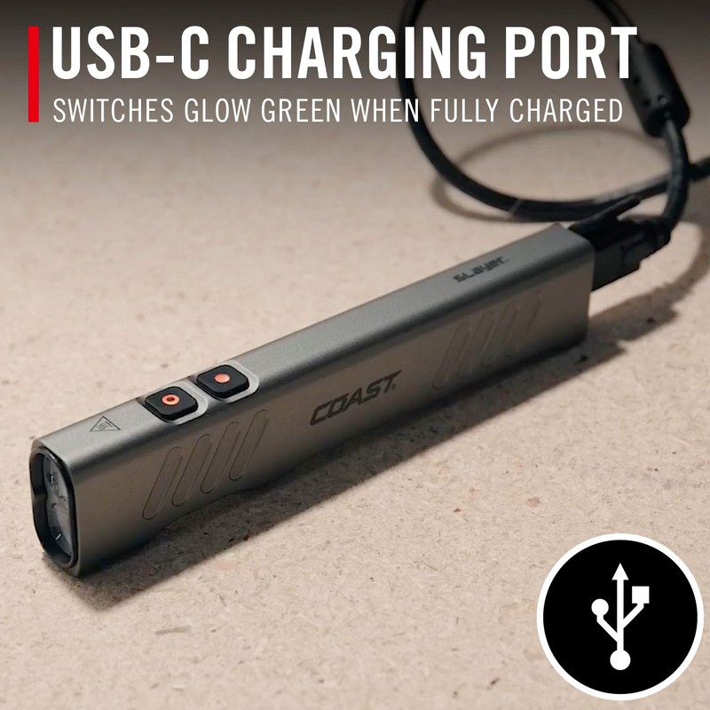 Coast Slayer RED 1000 Lumen USB-C Rechargeable LED Flashlight with