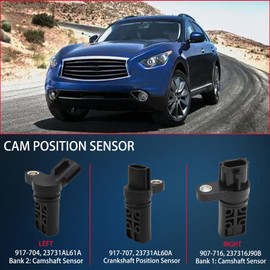 Camshaft Crankshaft Position Sensor Set of 3 Compatible with Nissan 350Z Altima Frontier Maxima Murano NV1500 NV2500 Pathfinder Quest Xterra Infiniti Replaces 23731-AL61A, 237316J90B, 23731-AL61C