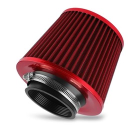 Filtro de Aire de Alto Flujo para Coche, 16 Soportes Radiales, Filtración Potente, Mejora la Potencia y Respuesta del Acelerador, Diámetro de Entrada 7.6cm/3in (Rojo)