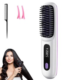 Numoya Go Brush Pro, Hair Straightener Brush Portable Numoya Gobrush Pro 2025 Cordless Hair Straightener for Travel (White)