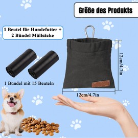 Cfcyhla Treat Bags for Dogs, Hands-Free Dog Treat Bag with Automatic Closure and 2 Pieces Bin Bag, with Carabiner for Doggy Treat Snack Bags (Black)