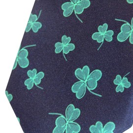 St.Patrick's Day Irish Theme Green Clover Shamrocks Navy Blue Neck Tie/Regular