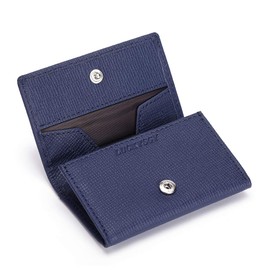 LUCKYSGY Coin Purse, Men's, Genuine Leather, Women's, Wallet, Small, Box Type, Button Type, Card Slots, Holds 35 Coins, Embossed Blue