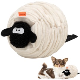 MEWOOFUN Snuffle Toy Ball for Dogs, Squeaky Enrichment Interactive Dog Toys for Boredom, Dog Treat Puzzle Toy for Smart Dogs, Mentally Stimulating Toys for Dogs, Dog Toys to Keep Them Busy (Lamb)