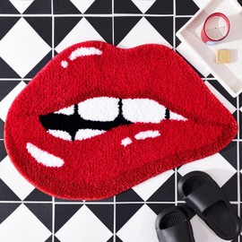 Panstar Red Lips Bathroom Rug, Cute Funny Biting Lips Shaped Bath Mat Non Slip Absorbent Bathtub Rug Bathroom Plush Shower Rugs