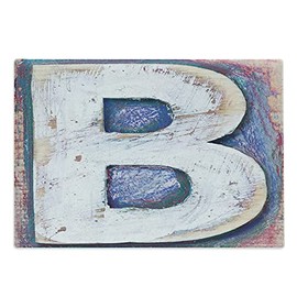 Ambesonne Letter B Cutting Board, Printing Design with Wooden Block Letters Capital B Rough Aged Worn Look, Decorative Tempered Glass Cutting and Serving Board, Large Size, Multicolor