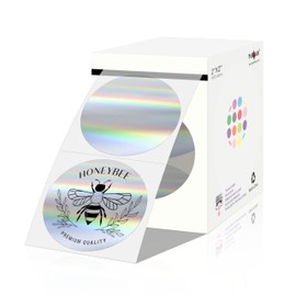 PARLAIM 2 Inch Holographic Sliver Circle Thermal Sticker Printable Round Labels Self-Adhesive Direct Thermal Label Sticker for DIY Logo Design, QR Code, Name Tag, 400 Labels/Roll