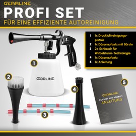 GEARLINE Compressed Air Cleaning Gun [with Swirl Jet Technology] - Effective Air Pressure Gun for Car Cleaning & More - All-in-One Set with Compressed Air Gun, Water Tank & 2 Nozzle Attachments