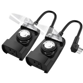 G-Homa 24 Hour Mechanical Outdoor Timer Outlet, Outdoor Timer for Lights, 3-Prong Outdoor Light Timer Waterproof for Home and Garden 15A 1/2HP Heavy Duty, CSA Listed [2 Packs]