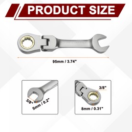 HARFINGTON 2pcs Flex Head Ratchet Wrench Spanner 3/8" SAE Ratcheting Combination Wrench 72-Teeth Chrome Vanadium Steel Ratchet Gear Spanner with 12 Point Box End for Auto Repairs