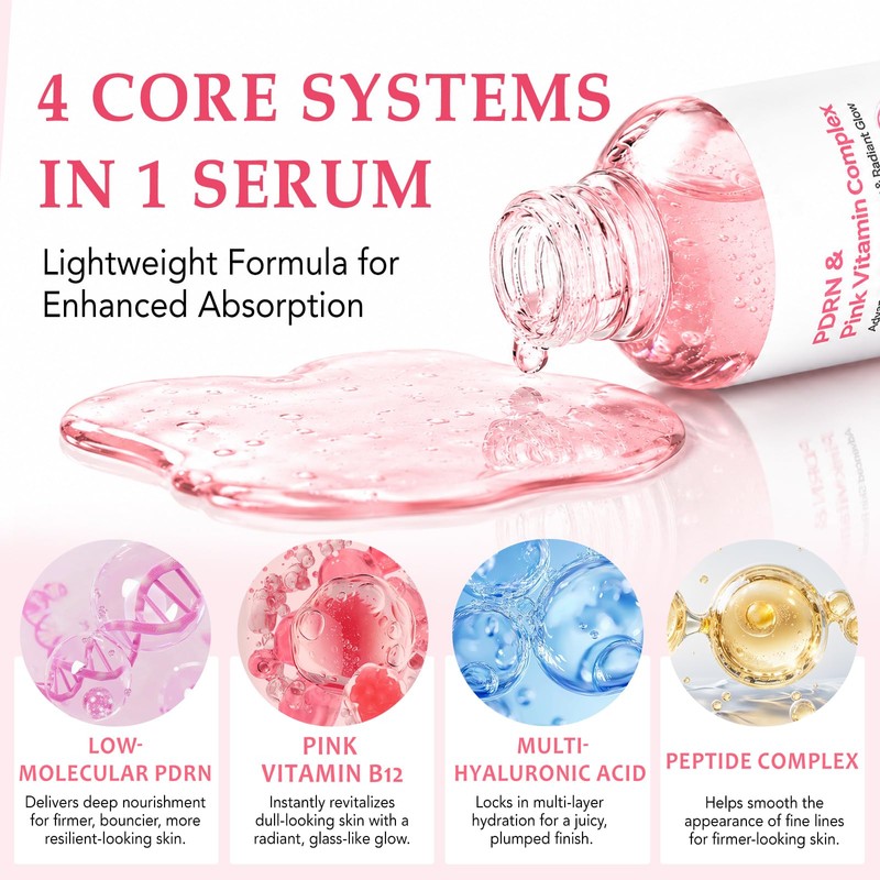 PDRN Face Serum with Salmon DNA, Pink Vitamin B12 &