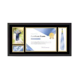 Melannco 23x12 Inch Black Matted Wood Diploma Frame- Frame Displays One 8.5x11 Inch Certificate, One 4x6 Inch Photo, One 2.5x3 Inch Photo and One Tassel