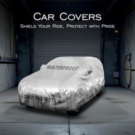 ENEW Waterproof Car Cover for Sedans with Universal Fit, Dust, Snow and UV Protection with Full Outdoor Cover, Textured Silver Look with Triple Stitching Without Antenna Pockets | (182-190 inch)
