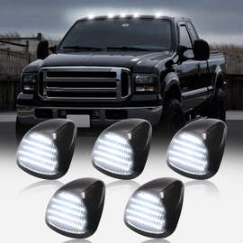 HTZCMOTO LED Cab Roof Marker Lights Compatible with 1999-2016 F250 F350 F450 F550 Super Duty / 2004-2017 F650 F750, Top Cab Clearance Lights for Trucks, Smoked Len White Light