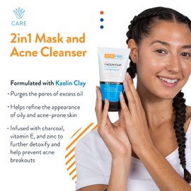 Acne Free Kaolin Clay Detox Mask 5oz with Charcoal, Kaolin Clay, Vitamin E + Zinc, Cleanser or Mask for Oily Skin, To Deeply Clean Pores and Refine Skin