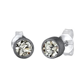 Kuzzoi 0303653023 Men's Round Stud Earrings 5.5 mm with Sparkling Crystal in Black 925 Sterling Silver Oxidised for Men, Sterling Silver, Crystal