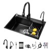 ARTLINE Black Kitchen Sink, Stainless Steel Single Bowl Sink, Drop