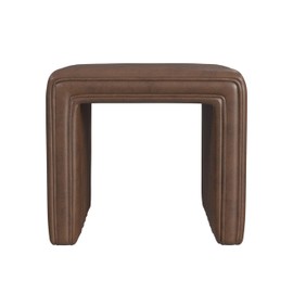 HomePop Modern Channel Tufted Faux Leather Ottoman Home Décor|Ottoman for Living Room & Bedroom - Brown Faux Leather