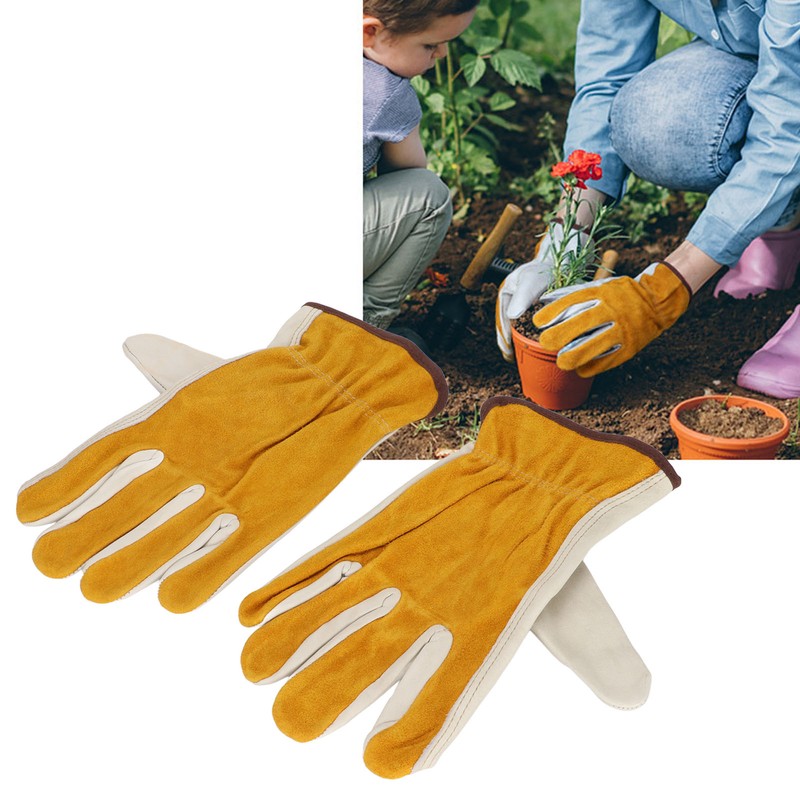 Garden Cowhide Gloves Puncture Proof Wearproof Full Finger Leather Gloves