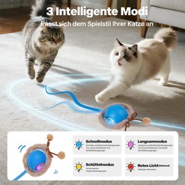 Pet Prime Interactive Cat Toy Ball with Cord 3 Play Modes, Cat Balls with Sound Bird Sounds & Interchangeable Cover USB Charging Cat Ball with LED Light for Home Cats (Dark Blue)