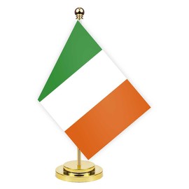 Ireland Desk Flag,12 inch Tall Small Irish Indoor Banner,Tiny Printing Decor For Office Home Table Meeting With Golden Metal Pole Base