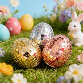 Easter Decorations - 3Pcs Disco Easter Eggs, Colorful Reflective Mirror Disco Ball for Basket Fillers, Spring Party Decor, Table Centerpiece, Home Decorations Props (Multicolor)
