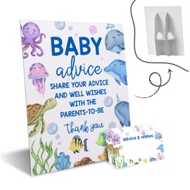 DETIHO Baby Shower Game Set, Under the Sea 50 Baby Advice Cards with 1 Standing Sign - Ocean Animals Gender Neutral Baby Shower Party Favor - F03