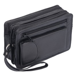 UMTI Leather Wrist Bag for Men Made of Cowhide Leather (155B) Men's Bag Genuine Leather Bag, black