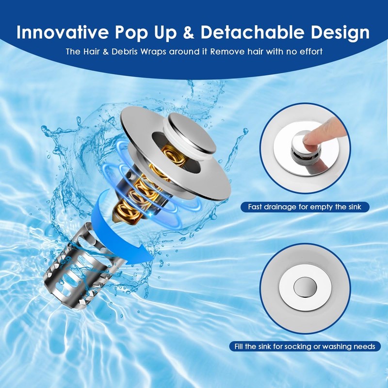 3 in1 Bathroom Sink Drain Strainer-Universal Bathroom Sink Stopper,Pop Up