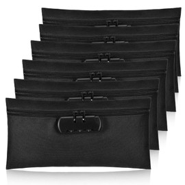 LEIFIDE 6 Pcs Money Bag with Lock and Zipper 11 x 5.5 Inches Lockable Storage Bag Cash Accessories Pouch for Storing Coins Checks Documents(Black)