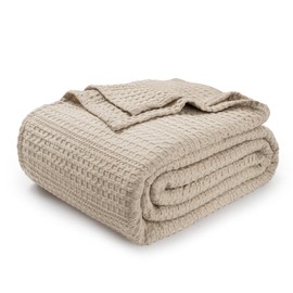 PHF Soft Waffle Weave Blanket Queen Size 90’’x90’’ - Lightweight and Breathable Woven Blankets for All Season- Great Decor for Couch Bed Sofa - Khaki