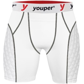 Youper Adult Elite Padded Sliding Shorts with Cup Pocket, Men's Slider Shorts for Baseball & Football (White/Red/Grey, Medium)