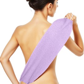 XNXA Exfoliating Back Scrubber for Shower with Handles, Double-Sided Body Scrub Towel, Stretchable Extra Long Deep Cleaning Bath Cloth for Women and Men (Purple)