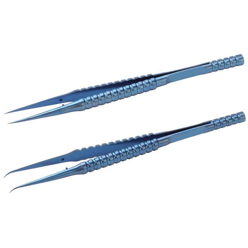 2 Pcs Fine Tipped Tweezers Straight Tip Bent Tip Titanium