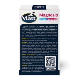 Matt, Magnesio Fast+Retard, Integratore Alimentare con Ossido di Magnesio, Sali di Magnesio dell'Acido Citrico, Carbonato di Magnesio, Bisglicinato di Magnesio, Confezione da 30 Compresse