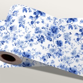 IOHEFY Blue Floral Wallpaper Border 196x4 Inch Peel and Stick Wall Border Removable Vinyl Wall Trim with Elegant Flower Design for Kitchen Bathroom Bedroom Living Room Home Decoration