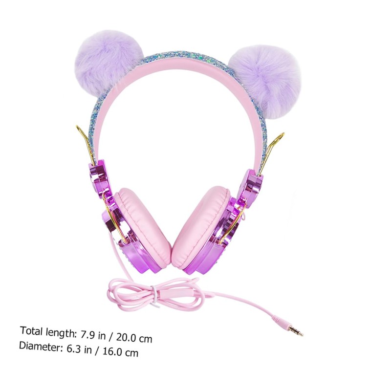 TEHAUX Rhinestone Headphones with Fuzzy Ball Design Over Ear Headset
