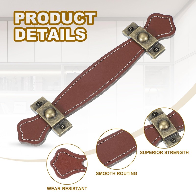 PATIKIL 6" Leather Drawer Pulls with Iron Sheet, 2 Pcs