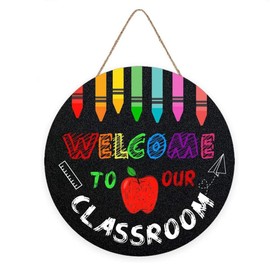 LQNMPPH Welcome Sign For Door Decor Welcome School Door Hanger Wreath Welcome To Our Door Sign For School Classroom Teacher Supplies Bulletin Board Decoration 12x12 Inch