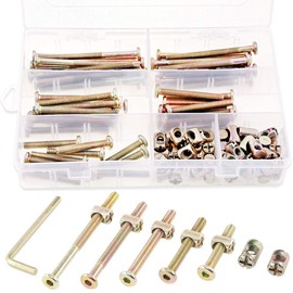 Swpeet 100Pcs M6 x 40/50/60/70/80mm Zinc Plated Hex Drive Socket Cap Furniture Barrel Screws Bolt Nuts Assortment Kit for Furniture Cots Beds Crib and Chairs