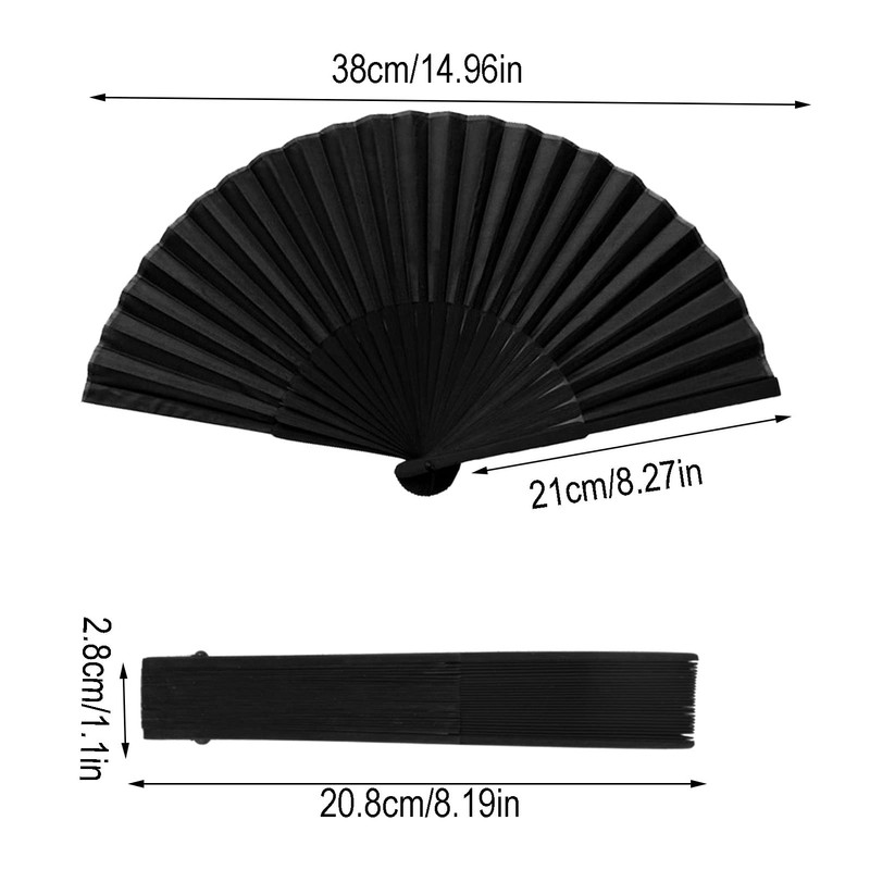 Karjiaja 3 Pcs Folding Handheld Fan - Black Chinese Bamboo