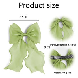Bow Hair Clips for Women, Large Shiny Light green Bow Hair, French Long Tail Bows Hair Clip, Coquette Bows Hair Accessories for Girls