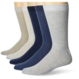 Perry Ellis Men's Portfolio Crew Socks with Reinforced Heel and Toe, 5-Pack, Khaki/Grey/Blue, One Size
