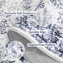 GarveeHome Washable Rug 5x7 Living Room Rug Non Slip Washable Rug Low Pile Vintage Area Rug Non Shedding Indoor Soft Floor Carpet for Bedroom Nursery High Traffic Area, Blue