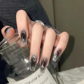 Nail Tip, False Nail, Nail Tip, Stylish, Black, Long, Easy Off Nail, Beads, Mine System, Korea, Mass Production Type, Cosplay Nail, Nail Art, Cute, Women's, Spring, Summer, 24 Pieces, Stylish,