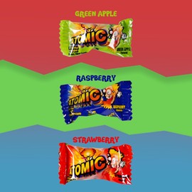 Zaza Atomic Extra Sour Chewy Candy in Explosive Sours Flavors - Assorted Fruit Soft & Chewy Filled Gummy Candy Raspberry, Green Apple, Strawberry Flavors for Kids - Kosher, Gluten Free, 2.2LB Bulk