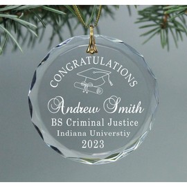 High School or College Graduate Crystal Glass Optic Crystal Christmas Circle Ornament Personalize with Beautiful Script Name
