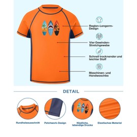 BesserBay Swimwear Boys' Short-Sleeved Swimming Shirt Top UV Protection UPF 50+ 110-160, orange/blue