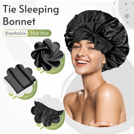 Capó De Satén, Gorros De Seda Para Dormir Para Mujeres, Gorro De Dormir De Noche De Satén Ajustable, Banda Elástica Suave, Gorros De Seda Para Dormir, Capó Para El Cabello Con Banda Para Atar (negro)